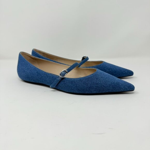 New Stuart Weitzman Emilia Mary Jane Ballerina Flats Denim Sz 10 - Picture 2 of 14
